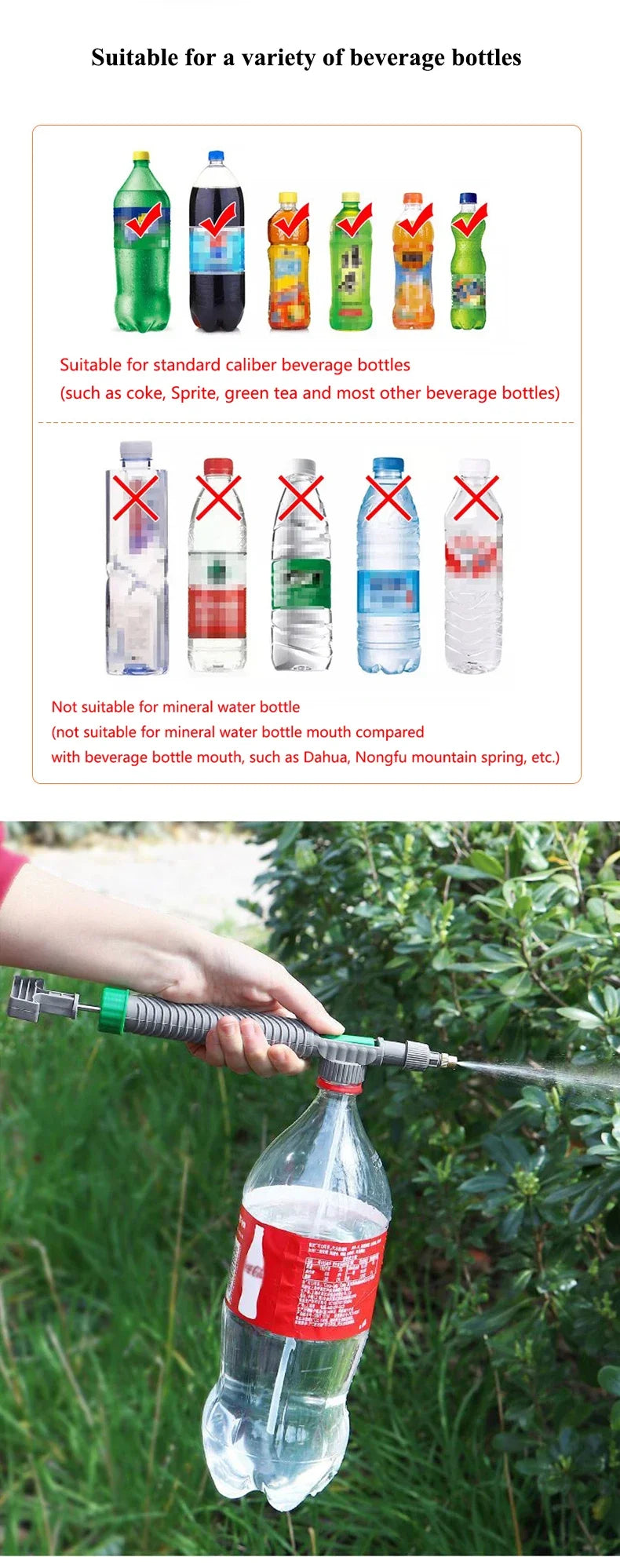 High Pressure Adjustable Bottle Cap Sprayer Nozzle, Portable Garden & Farm Water Spray Tool