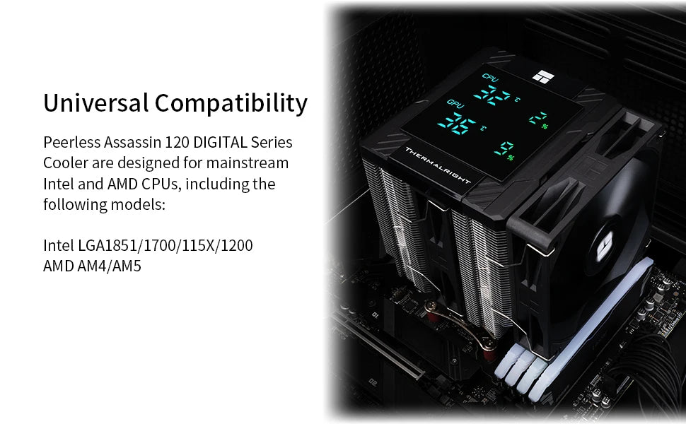 Thermalright Peerless Assassin 120 ARGB Digital Black CPU Air Cooler Supports LGA1851/1700/115X/1200/ AMD AM4/AM5