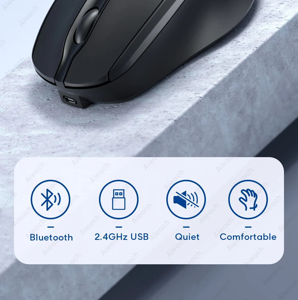 Portable Wireless Bluetooth Mouse Compact Ergonomic 2.4G USB Noiseless 1600DPI 500mAh Rechargeable for PC Tablet Laptop MacBook