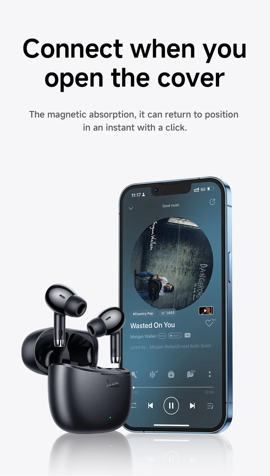 HOCO EQ2 True Wireless Bluetooth 5.3 Earbuds Touch Control Stereo In-Ear Headphones Built-In Microphone Sports Compatible