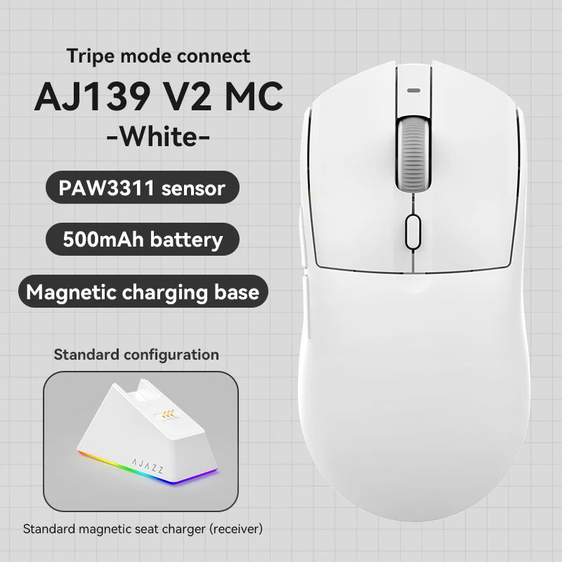 AJAZZ AJ139 V2 MC Three-mode Wired/Bluetooth/2.4G Wireless Gaming Mouse PAW3311 Sensor 500mAh Mouse Suitable for PC Gamers