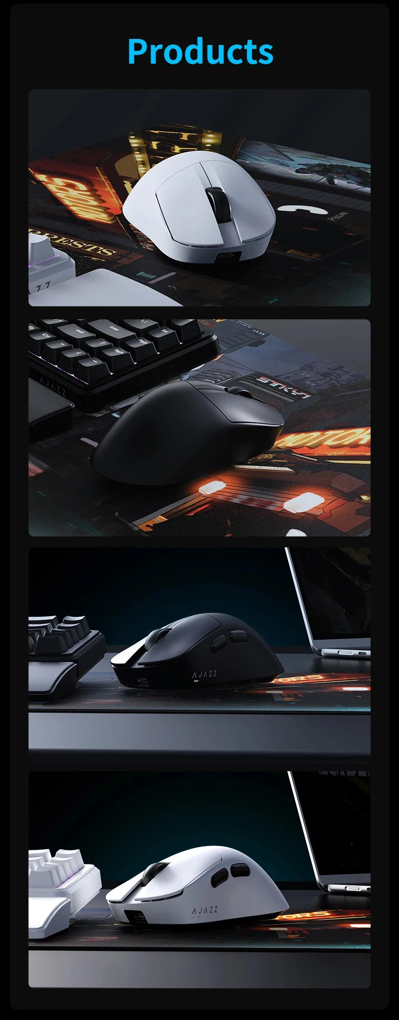 AJAZZ Wireless Gaming Mouse 3 Model With Magnetic Attraction Charging Base PAW3311 Sensor 12000 DPI For PC Laptop AJ179 V2/MAX