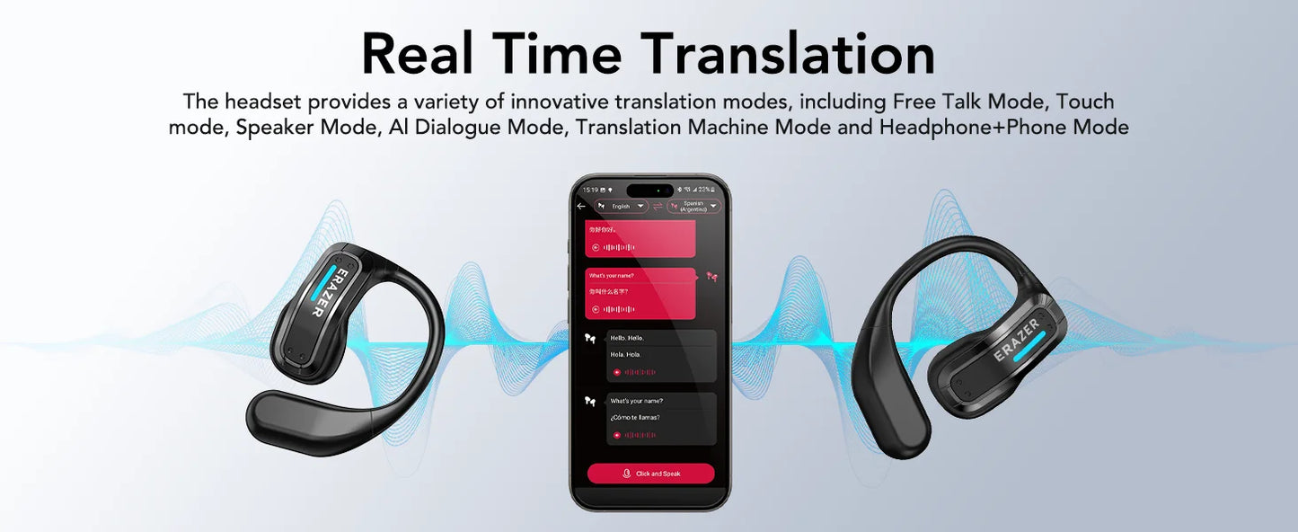 ERAZER X8 AI Translator Earbuds Gaming Bluetooth 5.4 Wireless Headphones Low Latency HD Call Earphones with Mic Waterproof