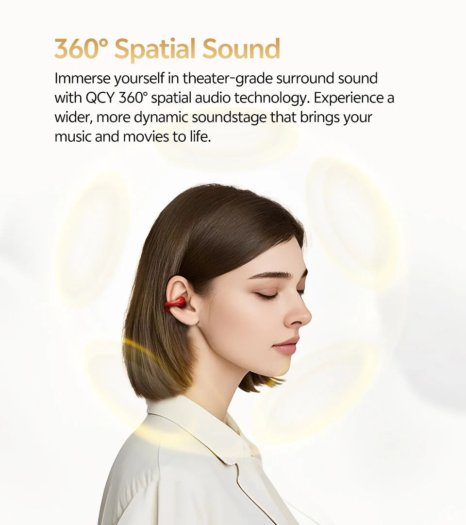 QCY Crossky C30S Open Ear Earphones Wireless Bluetooth 6.0 Clip-On Earbuds LDAC Hi-Res Audio Dual Connection 40H IPX5 Waterproof