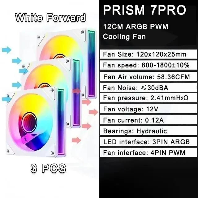 LDPCSJ PRISM 4 RS 12cm ARGB 4 Pin Computer Case Fan Quiet Cooling 12V Large Air Volume 1200RPM for Desktop Gaming PC Build