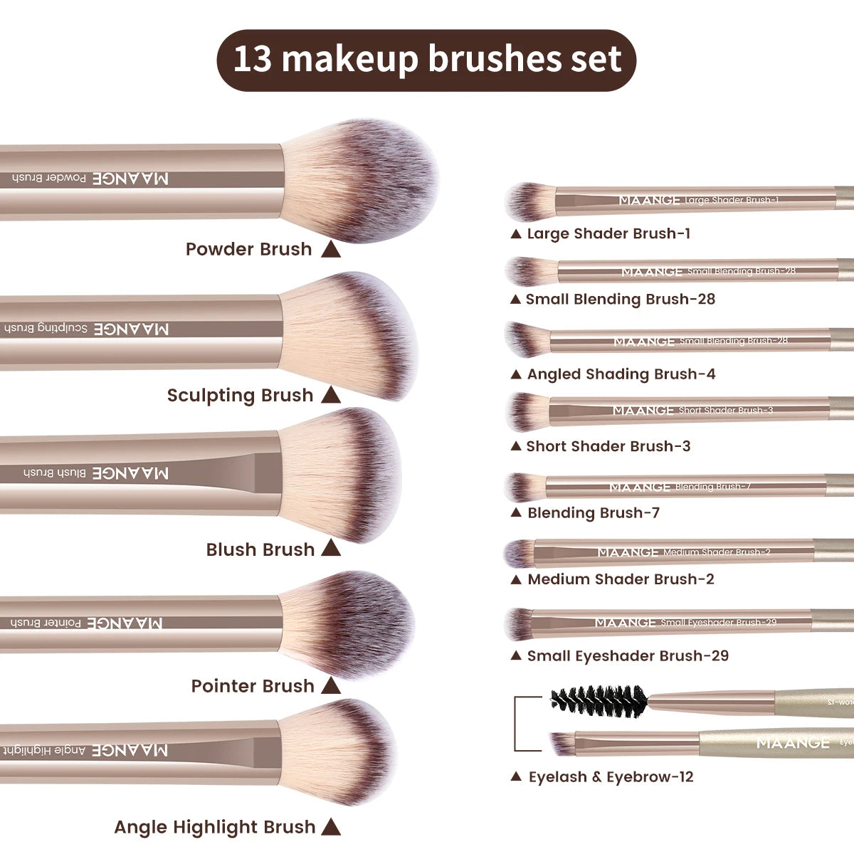 13pcs Makeup Brush Set Foundation Concealer Powder Eyeshadow Blush Brush Kabuki Blending Cosmetic Makeup Beauty Tool for Face