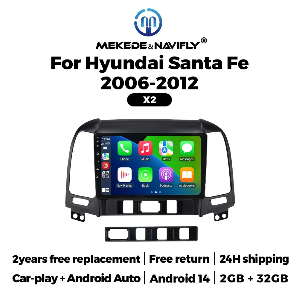 MEKEDE &NAVIFLY Android 14 Wireless Carplay Auto Car Radio for Hyundai Ix45 Santa Fe 2006 - 2012 Multimedia Player GPS FM Stereo
