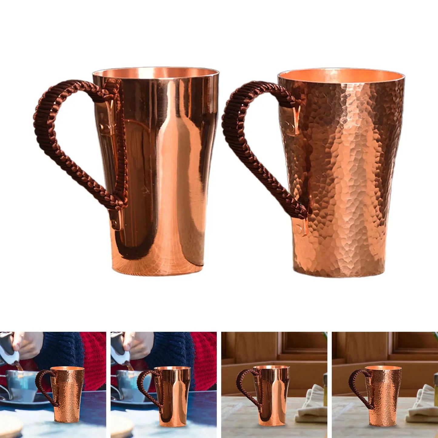 Copper Coffee Mug Handmade Pure Copper Cup Portable 400ml Water Mug Drinkware for Hot and Cold Water Milk Kitchen Restaurant
