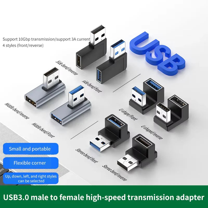 90 Right Angle USB 3.0 Extension Adapter Upward Elbow 10Gbps USB Connector for PC Male To Female Extension Plug Converter