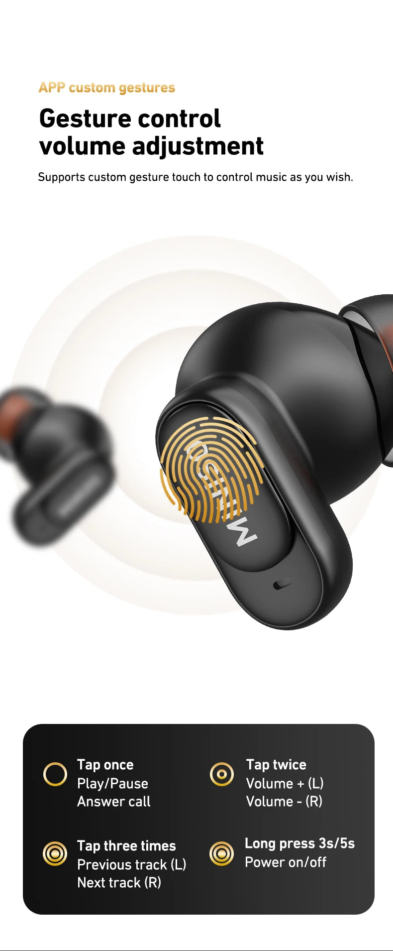 MINISO MS105 Bluetooth Earphone In-Ear Earbuds Soft Earbuds Wireless Headphones Waterproof IPX5