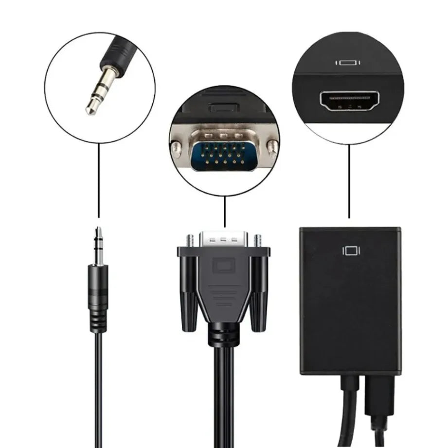 VGA to HDMI-Compatible Converter Adapter with 3.5mm Audio Video Cable VGA Input HDMI Output for Computer Laptop TV Projector