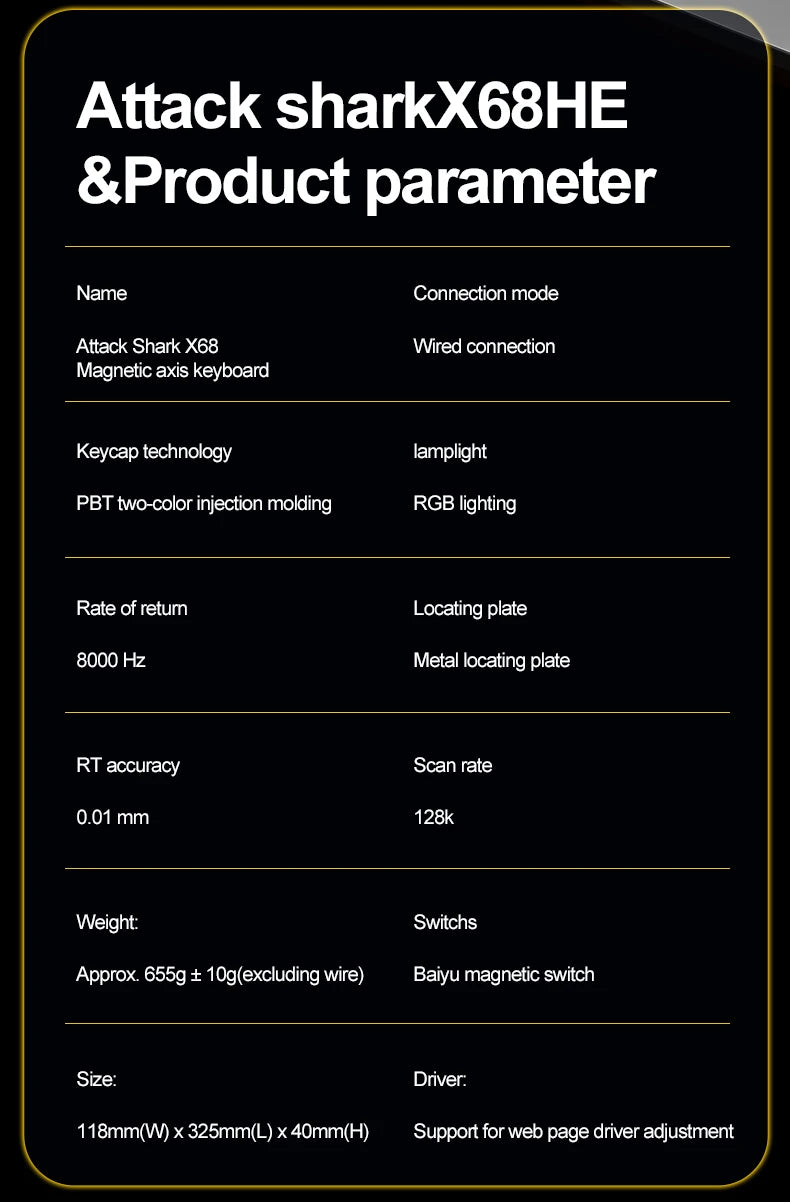 X68HE ATTACK SHARK X68PRO RGB Magnetic Mechanical Keyboard 0.01mm RT Accuracy 128K Rate 0.125ms and 8000Hz for E-sports