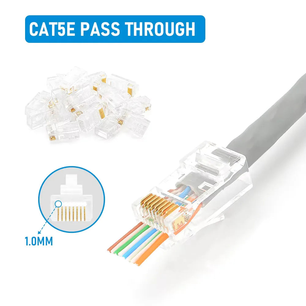 50/100pcs Pass Through RJ45 Cat6/Cat5e Connectors Crystal End 8P8C Crimp UTP Standard Ethernet Network Modular Plug