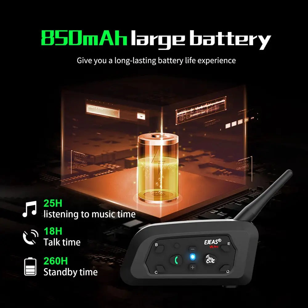 EJEAS V6 PRO +/PLUS Bluetooth Motorcycle Helmet Intercom Headset with 800M BT Interphone Communicator for 6 Riders Waterproof