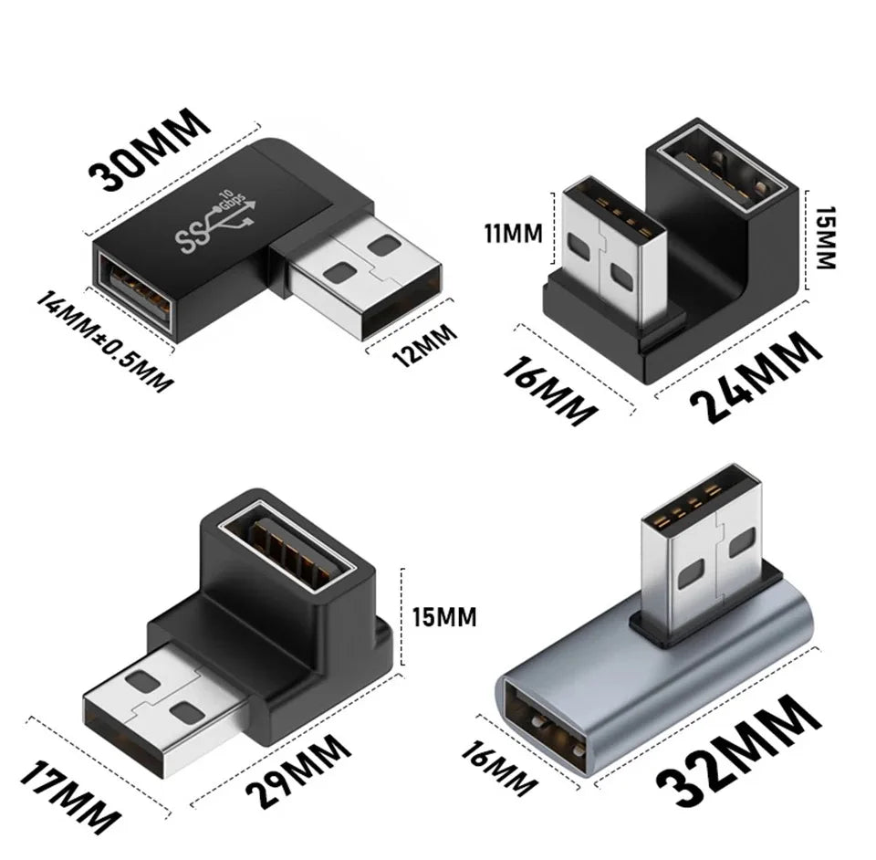 90 Right Angle USB 3.0 Extension Adapter Upward Elbow 10Gbps USB Connector for PC Male To Female Extension Plug Converter