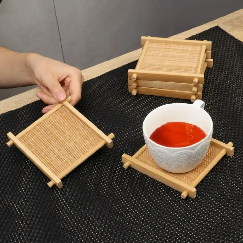 Tea Trays Square Bamboo Teacup Pad Retro Coffee Cup Mug Cup Tableware Heat Insulated Coasters Kitchen Restaurant Accessories