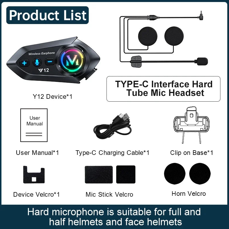 Bluetooth 5.4 Motorcycle Helmet Headset 500mAh Battery Life Wireless Hands Free Headphone Waterproof Noice Reduction Earphone