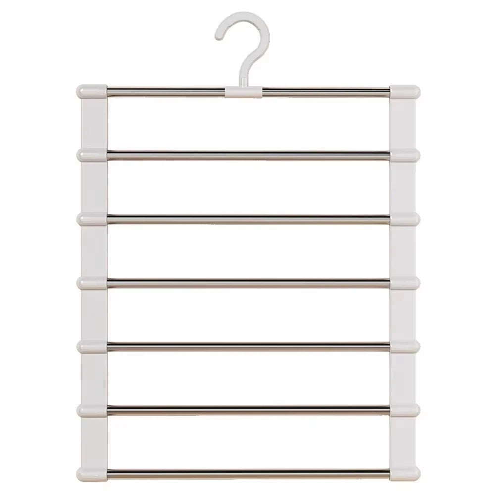7 Layers Stainless Steel Pants Hanger Space Saving Closet Organizer Trousers Rack Non-Slip Wardrobe Storage Clothes Rack