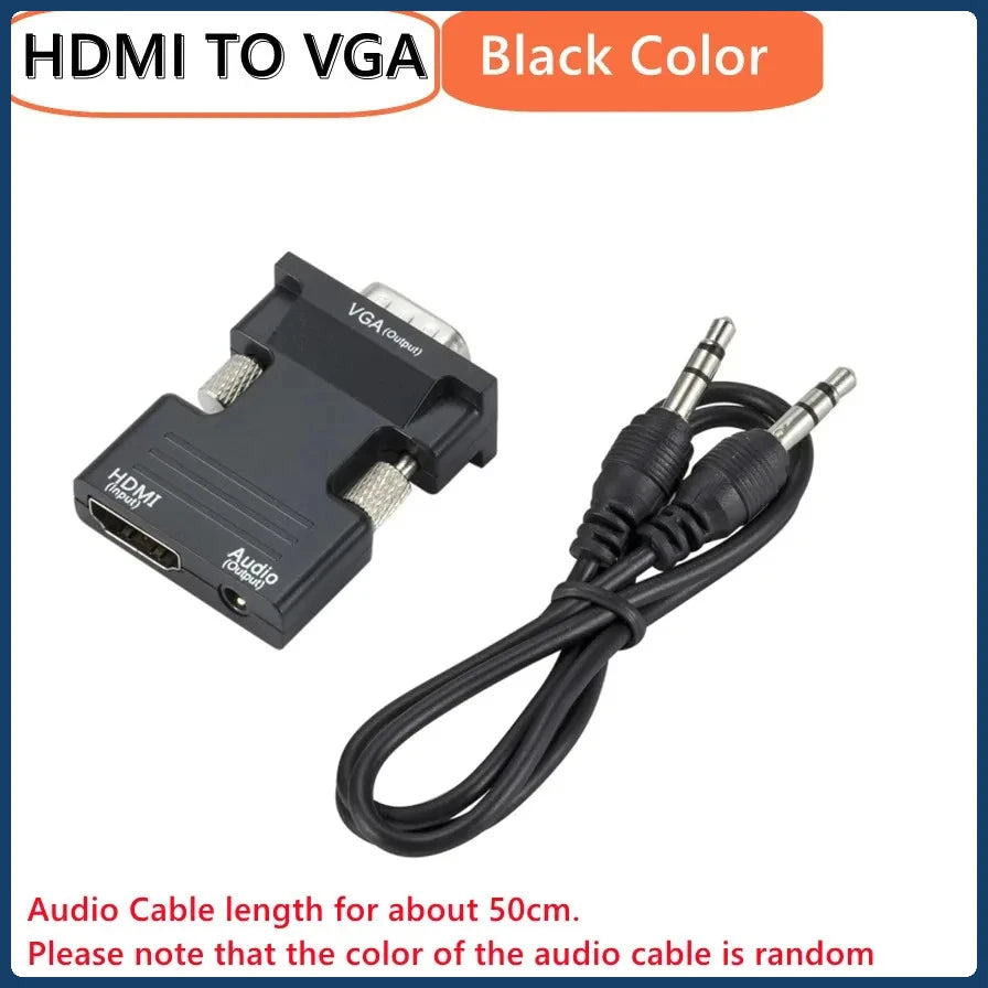 HDMI-compatible Female To VGA Male Converter with 3.5mm Audio Cable for PS4 Monitor Projector PC Laptop 1080P HD To VGA Adapter