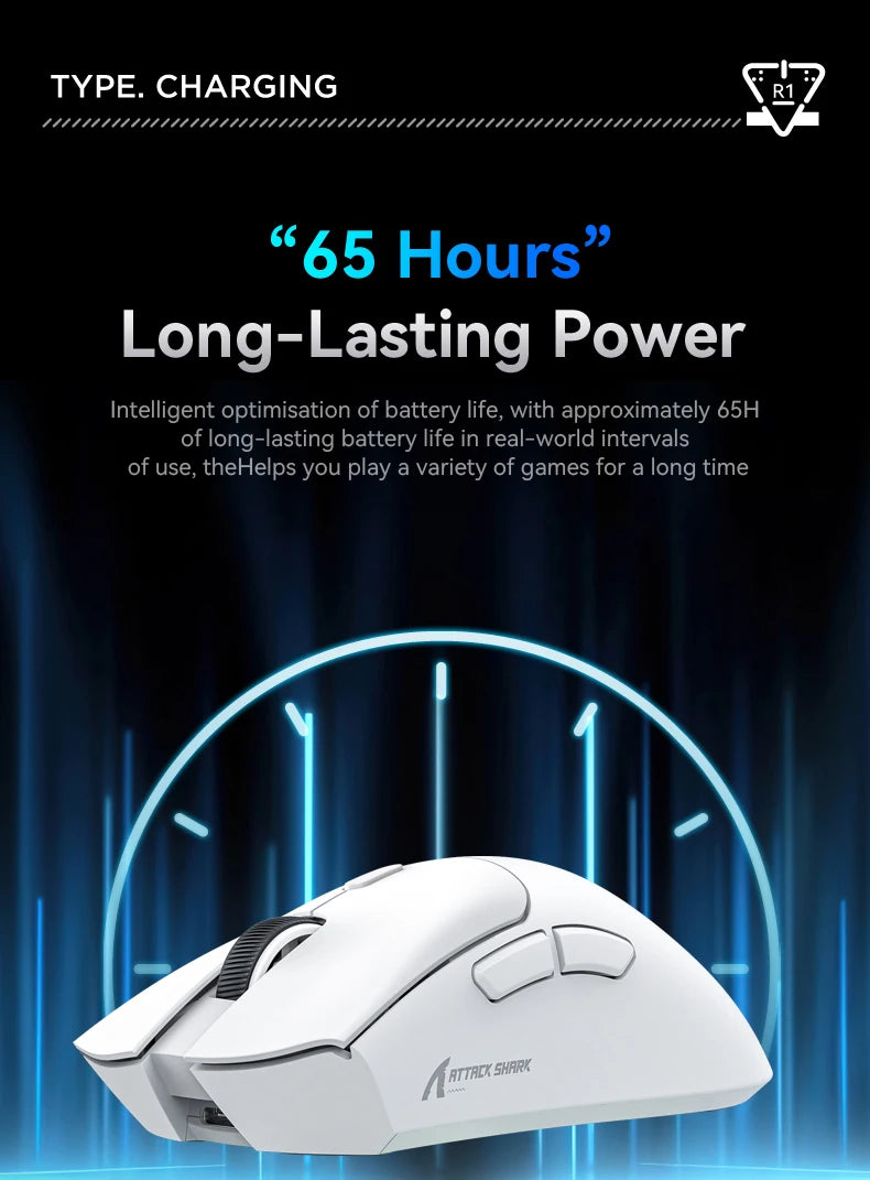 Attack Shark R1 Superlight Mouse ,Bluetooth 2.4G Wireless, PixArt PAW3311 Gaming Sensor 6 Adjustable DPI for Office Game
