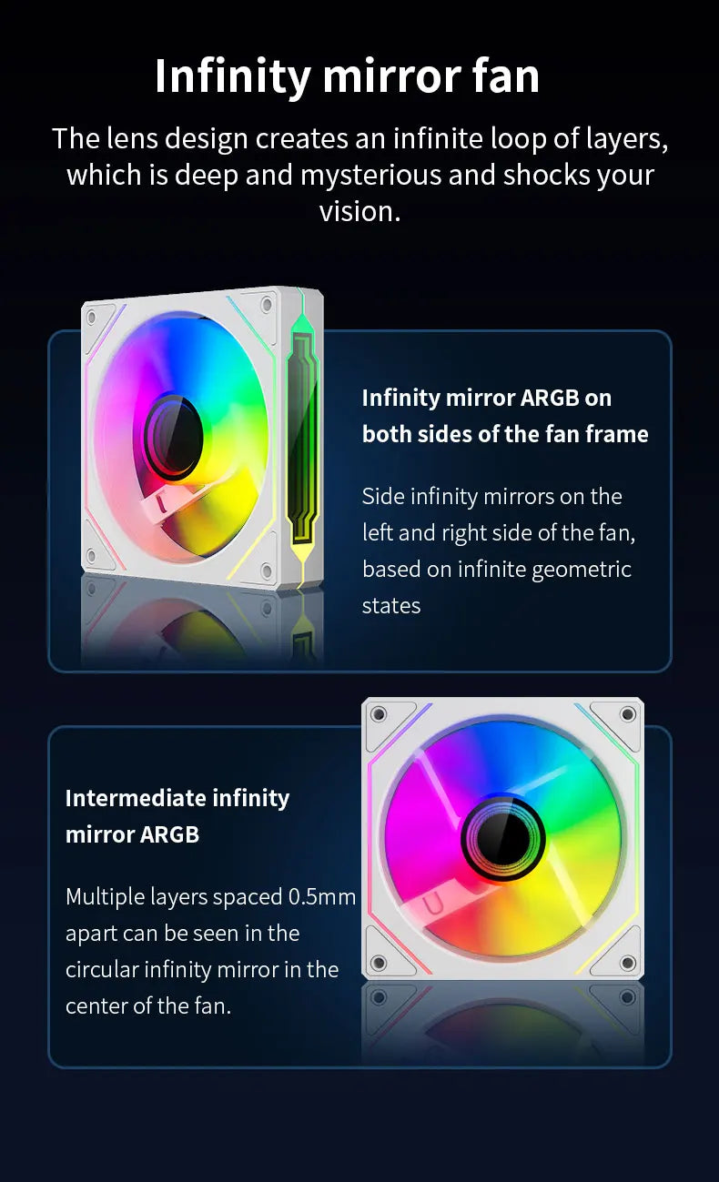 TEUCER LJ-4Pro Computer Case Fan ARGB Mirror Cycle 120mm 4Pin PWM PC Quiet Cooling Fan Low Noise Chassis Fan