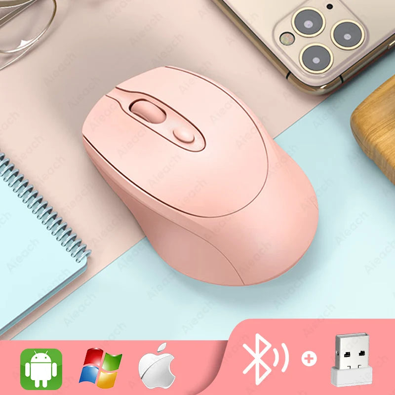 Portable Wireless Bluetooth Mouse Compact Ergonomic 2.4G USB Noiseless 1600DPI 500mAh Rechargeable for PC Tablet Laptop MacBook