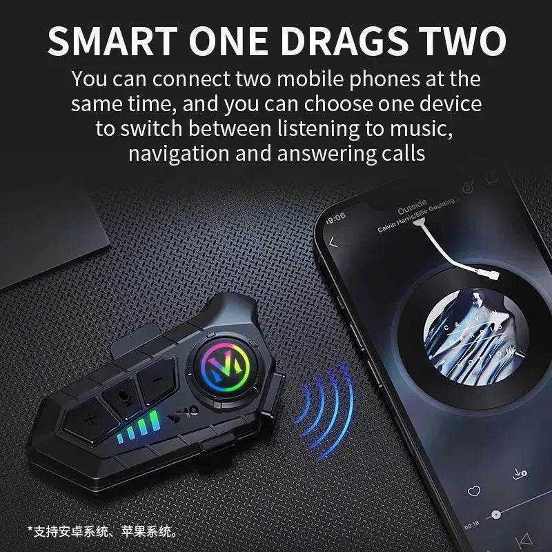V5.3 Motorcycle Helmet Headset Bluetooth Headset Voice Control Wireless Handsfree Call  Earphone IPx6 1000mah with Ambient Light