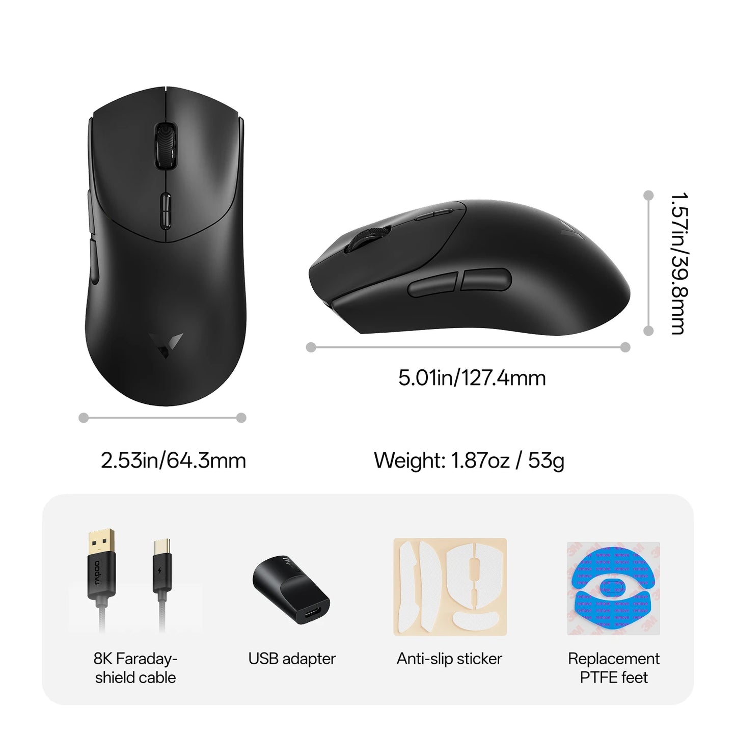 Rapoo VT7 MAX /VT7 Wireless Gaming Mouse True 8K Wireless Polling Rate 53g Lightweight Up to 750Hr Battery Life