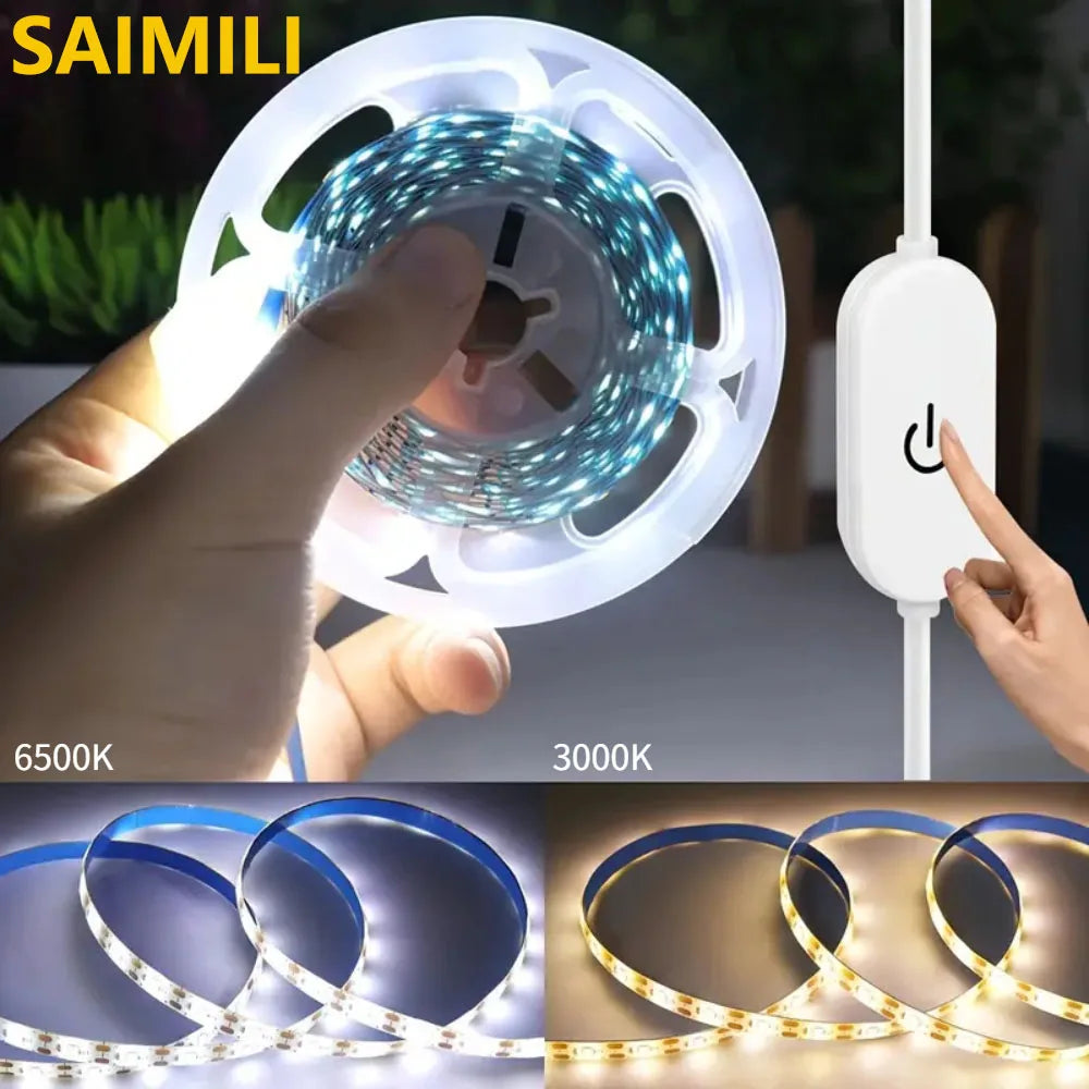 LED Strip Light with Touch Switch USB 2835SMD LED Light Stylish Tape Ribbon Flexible Decorative Lighting Bedroom Decorations