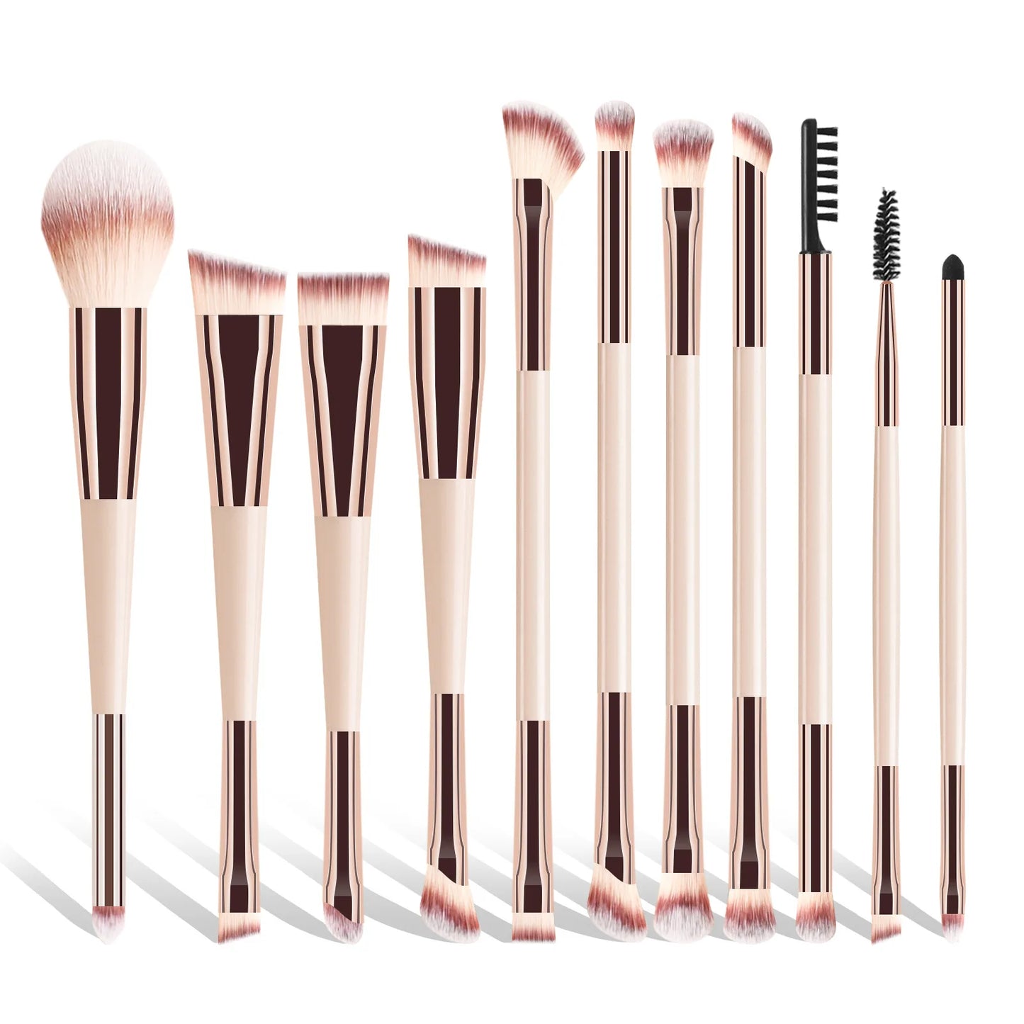 11 full set of eye makeup brushes, double-head design, eyeshadow brush, smudge brush, eyebrow brush, full set of beauty tools