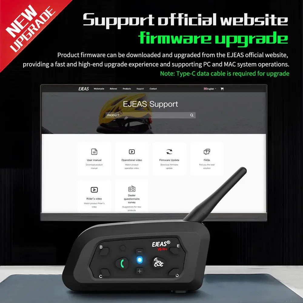 EJEAS V6 PRO +/PLUS Bluetooth Motorcycle Helmet Intercom Headset with 800M BT Interphone Communicator for 6 Riders Waterproof