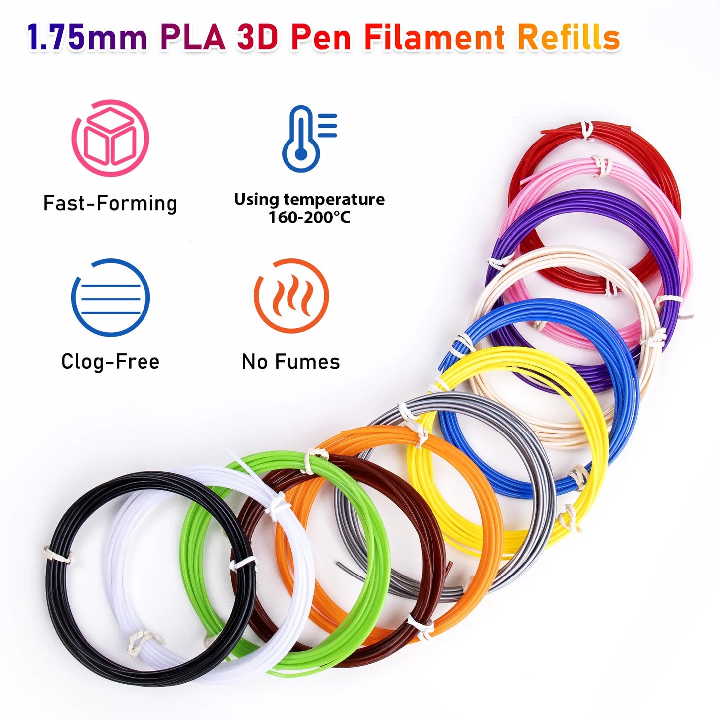 32/15/10 Colors 3D Pen Filament Refills 1.75mm PLA, Each Color 10Feet(3m), Total 320/150/100 Feet (96/45/30m), Random Color