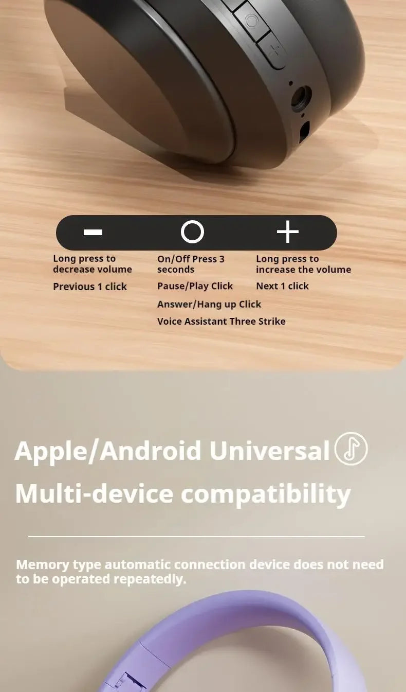 Over Ear HIFI Stereo M5 Headsets Wireless Bluetooth 5.3 Headphones Sports Gaming Earphones Support TF/AUX Noise Reduction
