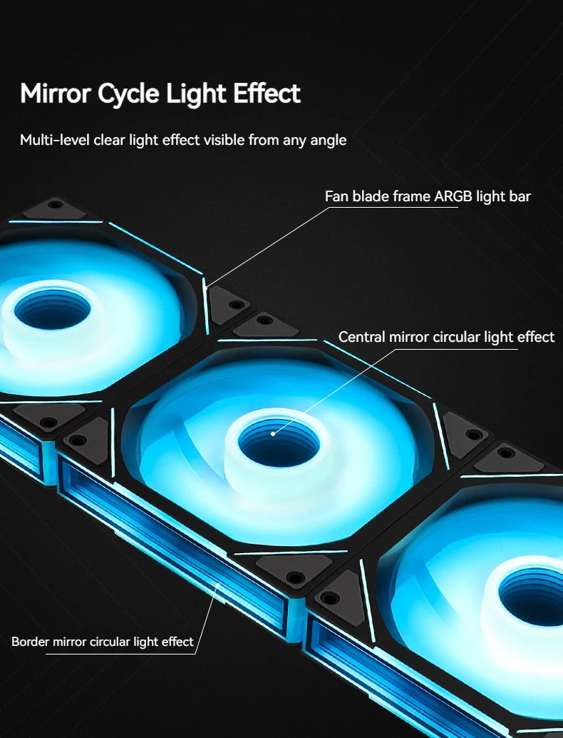 TEUCER JM-1 Computer Case Fan ARGB Mirror Cycle Light Effect 120mm 4Pin PWM PC Cooling Fan Low Noise Water Cooling Ventilador