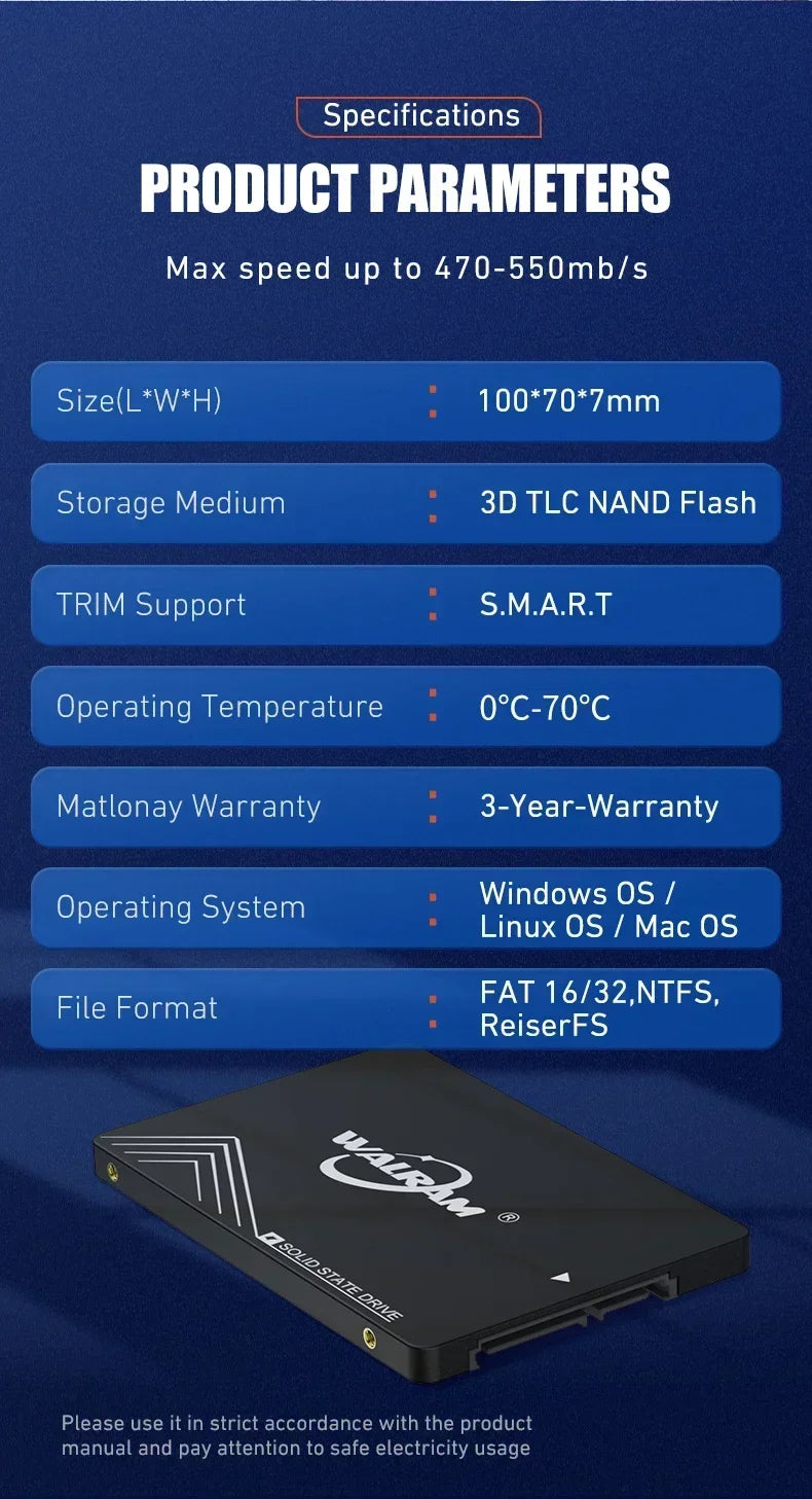 WALRAM 2.5 SATA 3 SSD 512GB 128GB 120GB HDD Laptop Internal SATA3 SSD 1TB Solid State Drive 240GB 256GB Hard Disk For Desktop PC