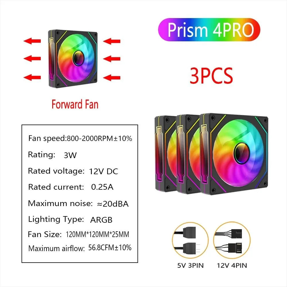 LDPCSJ PRISM 4 RS 12cm ARGB 4 Pin Computer Case Fan Quiet Cooling 12V Large Air Volume 1200RPM for Desktop Gaming PC Build
