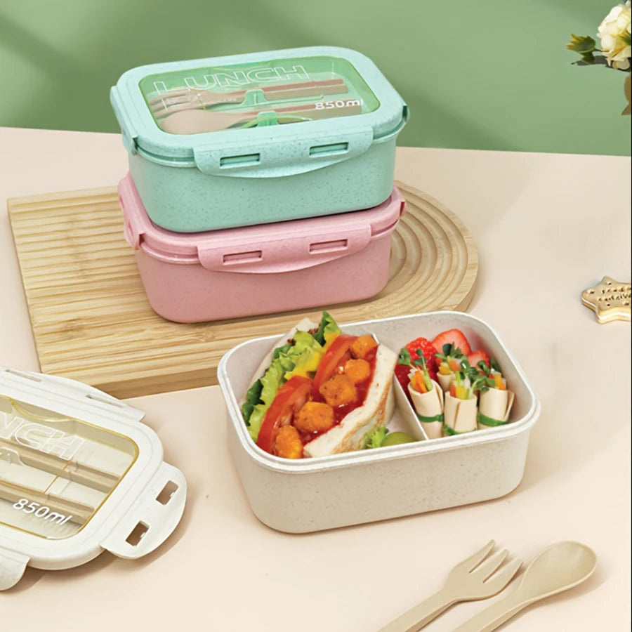 1pc Wheat Straw Lunch Box, Bento Box for Students, Portable Sealed Compartment Lunch Container for Microwave,back to school