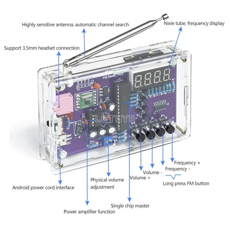 FM Radio Assembly Kit RDA5807S Circuit Board DIY Electronic Kit Dual Power Supply 87-108MHz School Teaching Training 5V / 3V