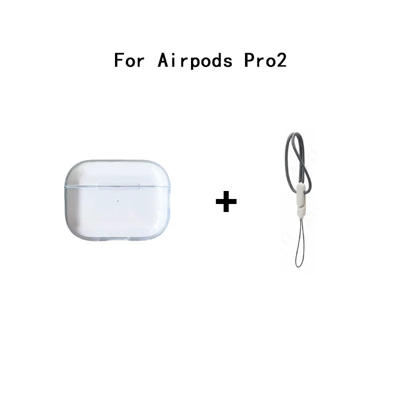 Clear TPU Earphone Case for Airpods 4 3 2 1 Pro Pro2 Shockproof with Lanyard Strap for Airpods Charging Case Transparent Cover