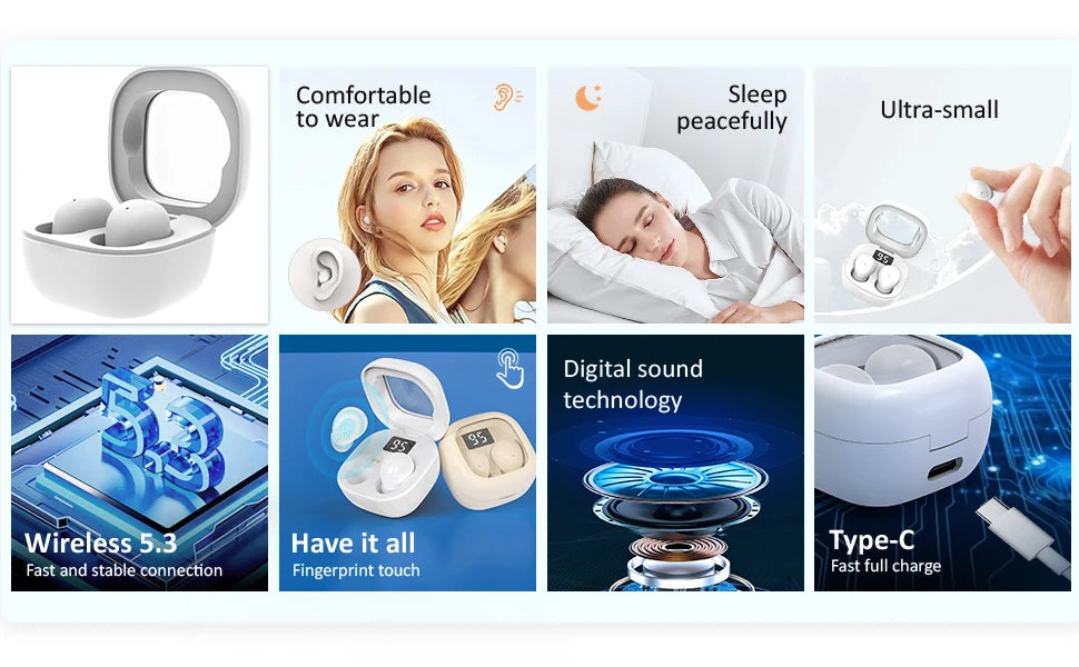 Wireless Bluetooth Headset Mini Ultra Small Sleep New Invisible Earbuds High Sound Quality Headphones Noise Reduction Earphones