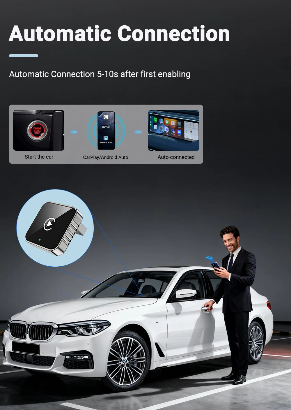 XUDA 2 in 1 Wired to Wireless CarPlay Android Auto Adapter for OEM Car Stereo With USB Dongle Mini Box Plug and Play Bluetooth