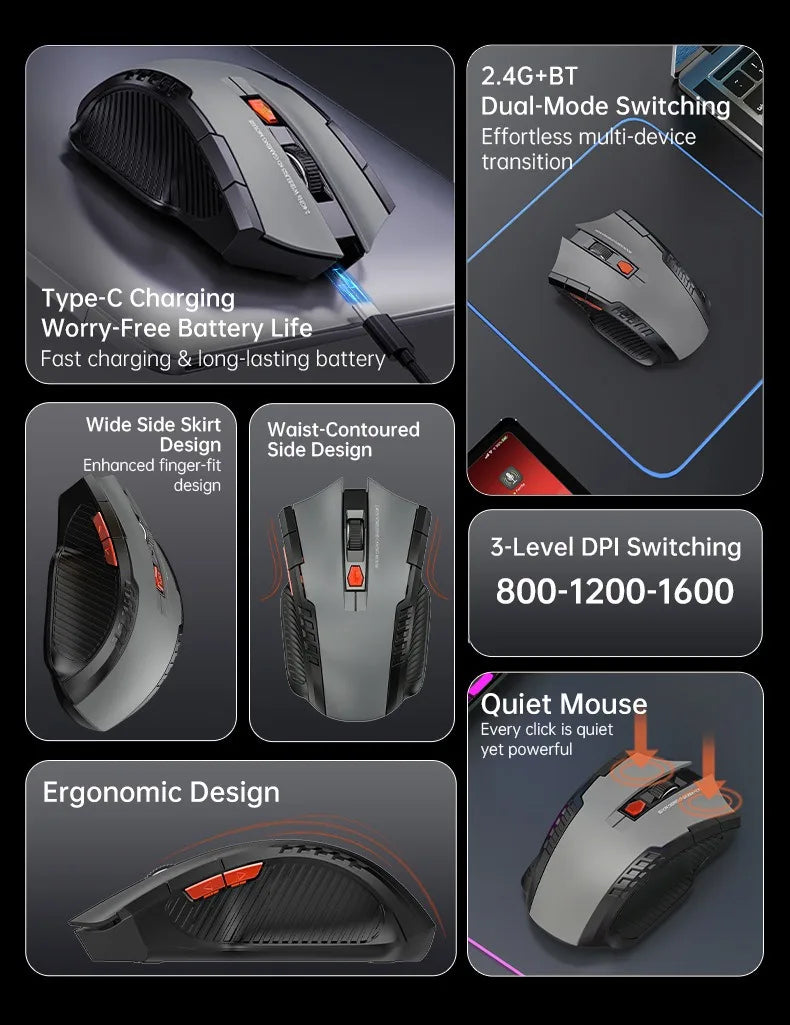 NEXUSCLICK Wireless Optoelectronic Mouse,1600DPI 6 Silent clicks New Game&Craft Gift Mice in Stock USB Receiver for Office Gamer