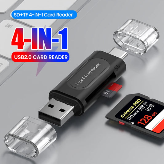 4 in 1 USB Type C Multifunction Card Reader SD TF Card Reader For IPhone15 16 PC Laptop USB2.0 Smart Storage Card Reader Adapter