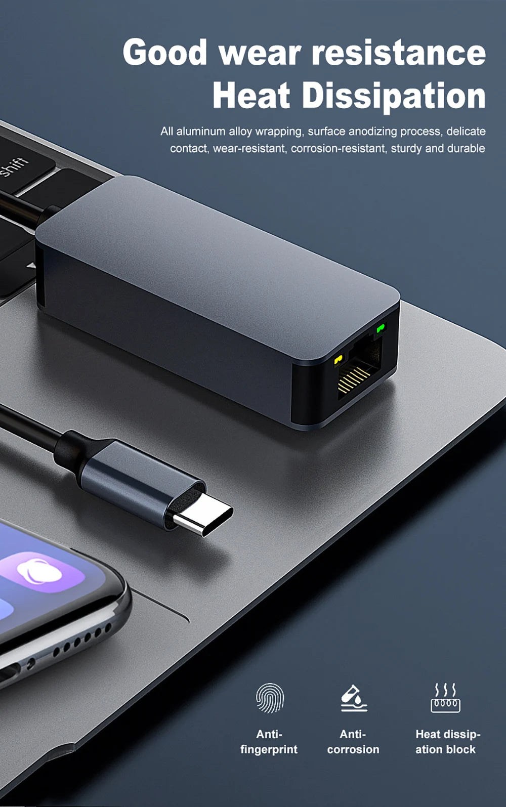 Kebidumei 2500Mbps USB Type-C Ethernet To RJ45 2.5G USB 3.0 Wired Adapter Converter Lan Network Hub For MAC PC Laptop Win 7/8/10