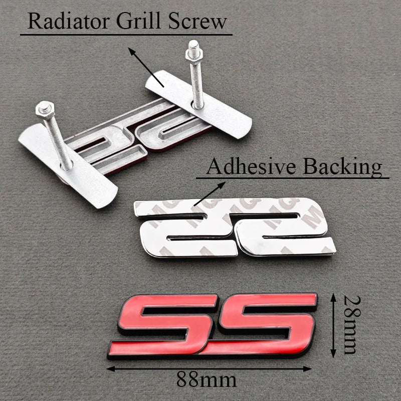 3D Metal Logo SS Car Body Sticker Rear Trunk Badge Front Grille Emblem For Chevrolet SS Camaro Cruze Equinox Blazer Accessoeies