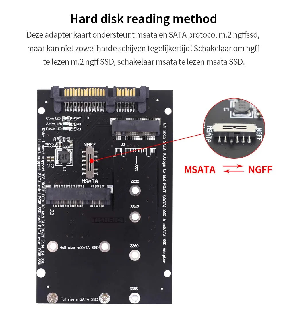 TISHRIC M.2 NGFF Msata SSD To SATA 3.0 2.5 Adapter M2 PCI SSD Converter Riser Card For PC Laptop Add On Card up to 6Gps