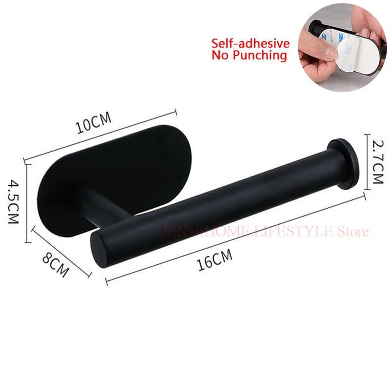 No Drill Toilet Paper Holder Wall Mount Self Adhesive Stainless Steel Towel Bar Ring Tissue Roll Dispenser For Bathroom Kitchen