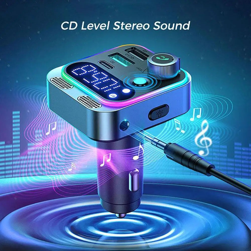LED Bluetooth 5.0 FM Transmitter With Strong Dual Mics And Deep Bass Sound For Car 48W PD&QC3.0 Car Charger Adapter