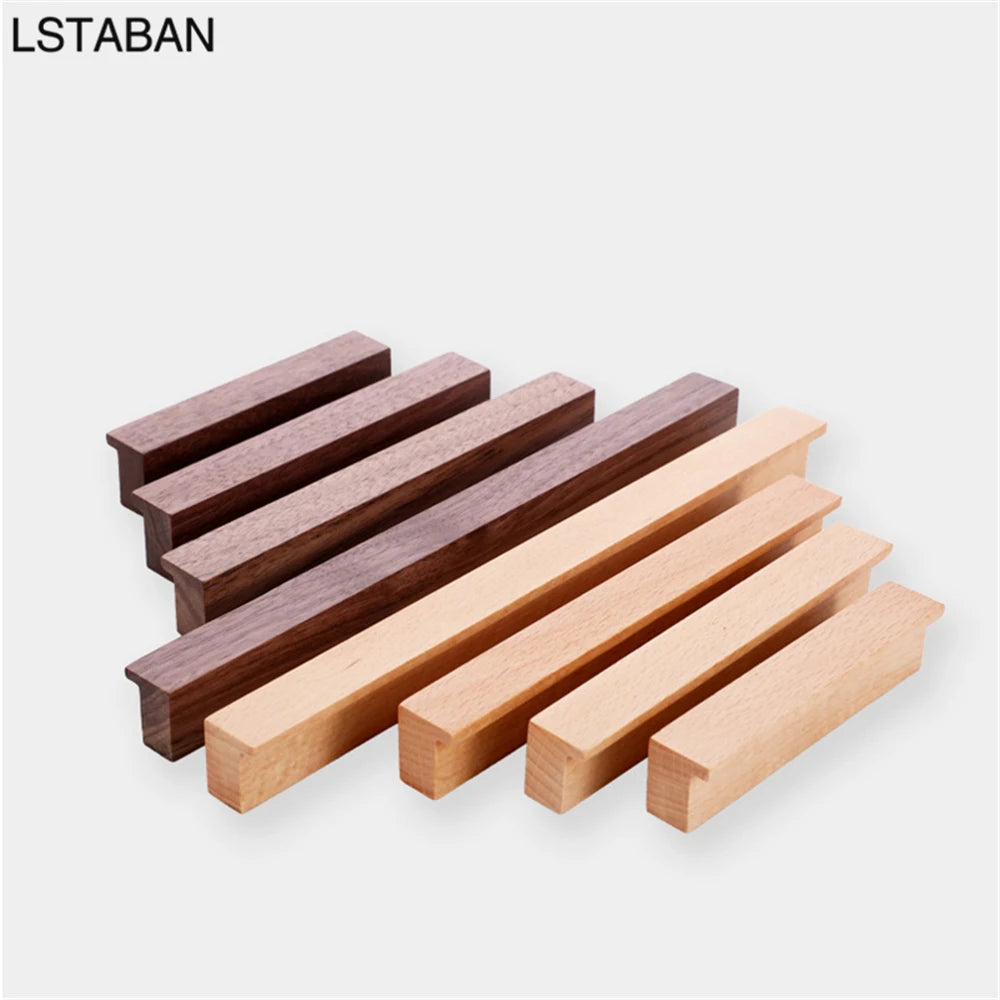 Beech Wooden Cabinet Handles Walnut Solid Wood Furniture Kitchen Door Handle Wardrobe Cupboard Drawer Knobs Hardware Pull Handle