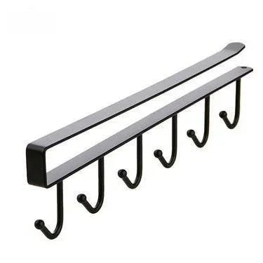 6 Hooks Metal  Shelf Hanging Rack Storage Organizer Cups Utensils Wardrobe Kitchen Bathroom Strong Hold Design Home Accessories